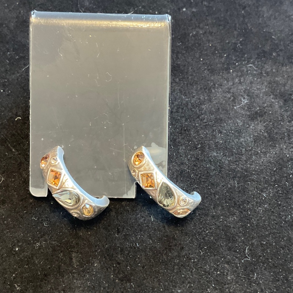 Brighton Silver Plated Olive  and Gold Accented  Bedazzlef Earrings